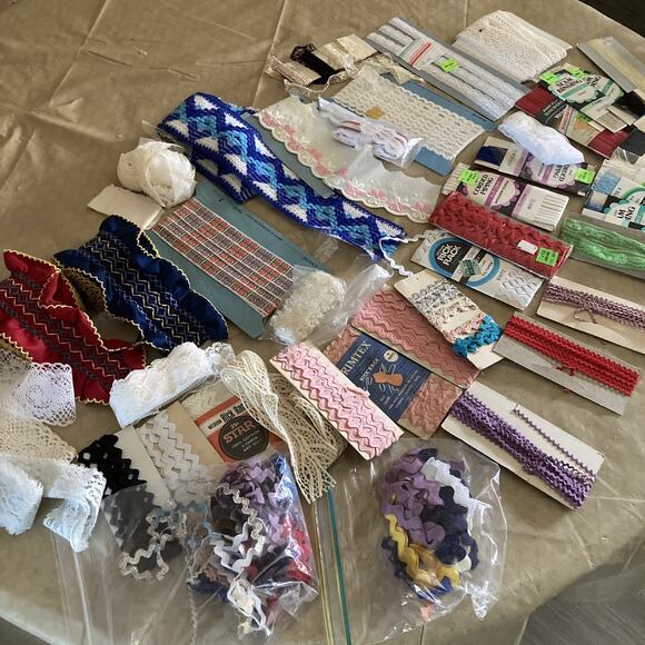 Sewing Trims Lot Lace Rick Rack Assorted Vintage Ribbon Yardage mixed huge lot - Picture 1 of 14